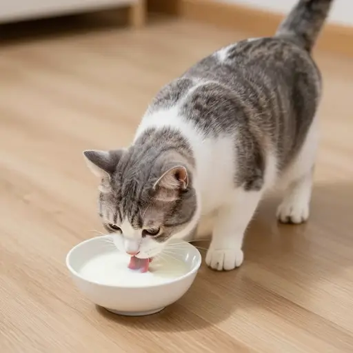 猫正在从碗里喝牛奶。