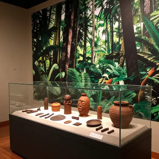博物馆展示亚马逊原始居民的文物。
