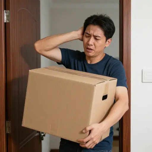 我搬箱子的时候手肘在门框上撞得很重。