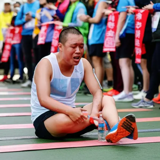 跑完马拉松后，他累得筋疲力尽。