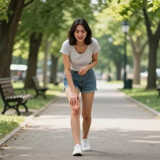 受伤后，她会摇摇晃晃地走几步才恢复平衡。