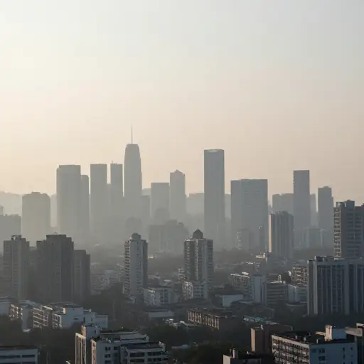 今天早晨，烟雾笼罩着城市。