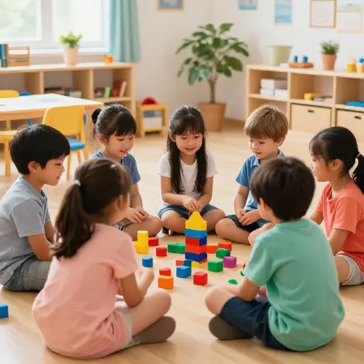 孩子们在幼儿园里学习如何适应集体生活。