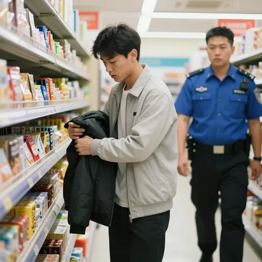他被发现在商店里偷东西。