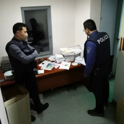 警方突袭了诈骗团伙的窝点，发现里面堆满了伪造的文件。