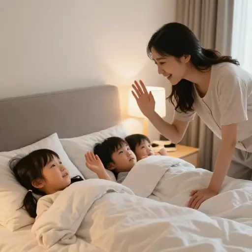 她对孩子们说晚安。
