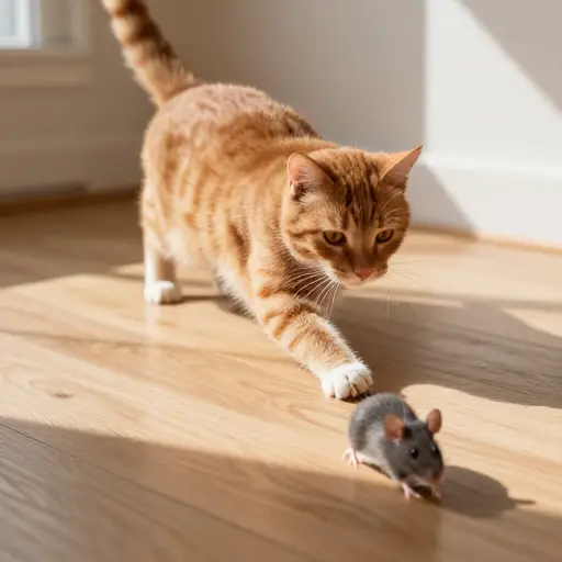猫在追一只老鼠。
