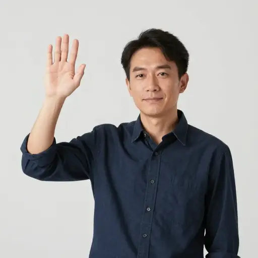 他举起手表示他想发言。