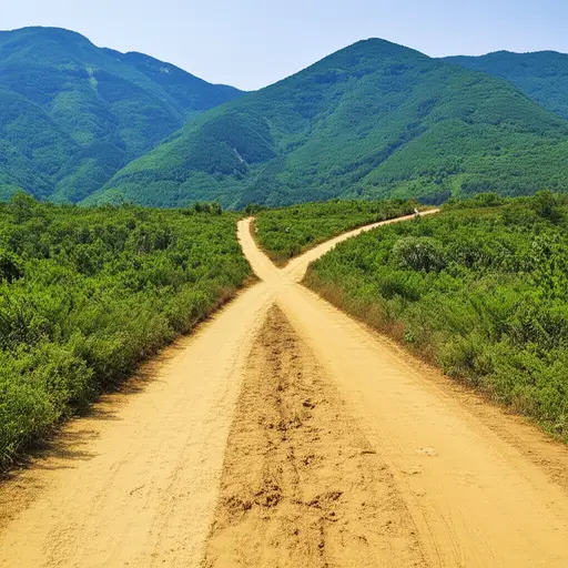 这条小路在山脚下分成两条岔路。