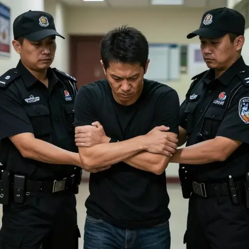 他变得暴力，不得不被强行制止。