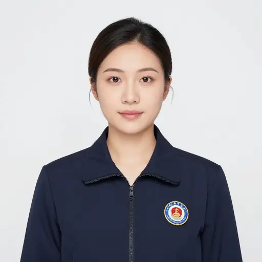 她自豪地在夹克上展示了公司的徽章。