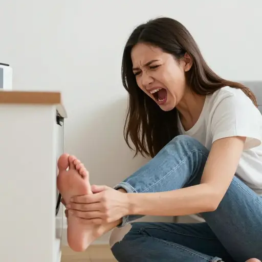 她的脚趾撞到东西时，嘴里发出一声痛苦的尖叫。