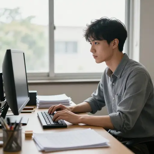 在他的新工作中，他只是敷衍了事，没有任何真正的兴趣。