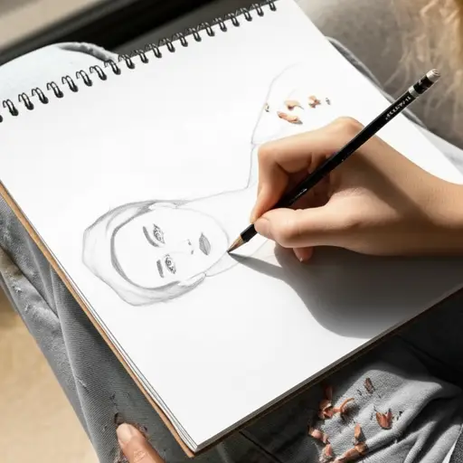 他在素描本上画了一幅人物草图。