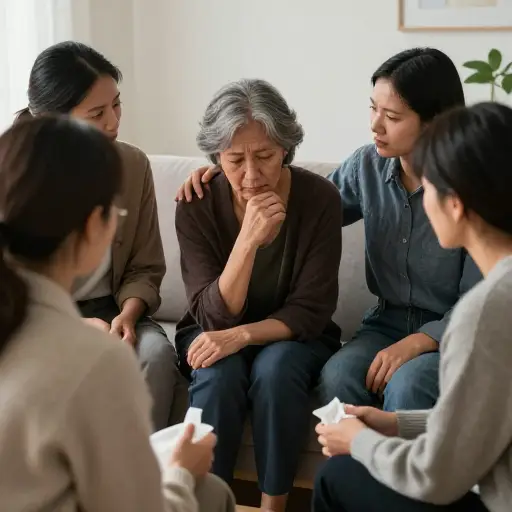 死者的家人正被朋友们安慰。