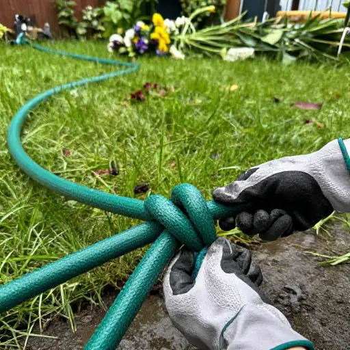 暴风雨后，我们不得不解开缠结的花园水管。