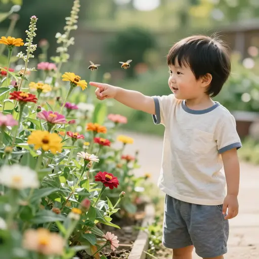 我能看见花园里有一只蜜蜂。