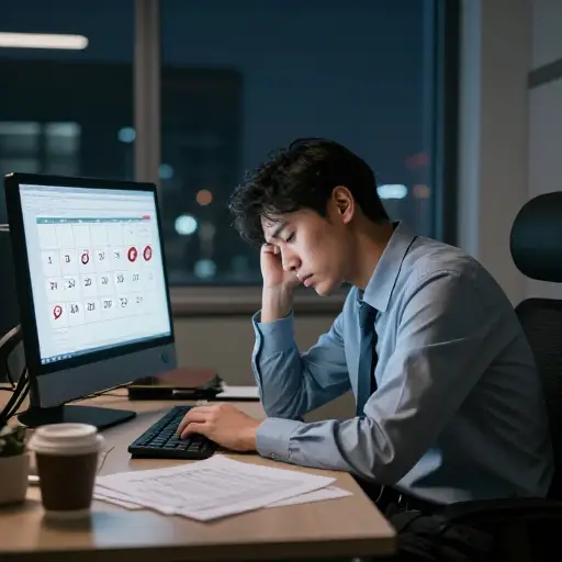 他已连续第三周加班了。