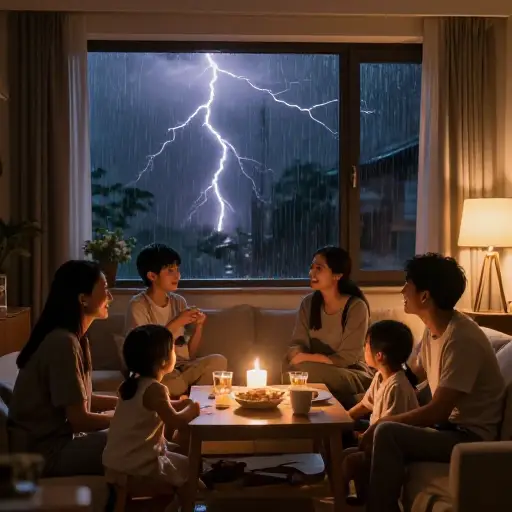 我们决定待在室内，因为那是个暴风雨之夜。