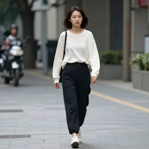 她以缓慢的步调行走。