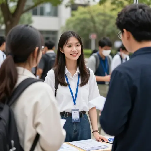 她在大学招聘会上找到了实习机会。