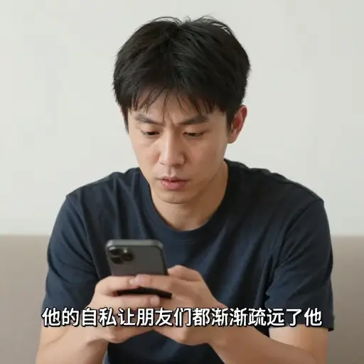 他的自私让朋友们都渐渐疏远了他。