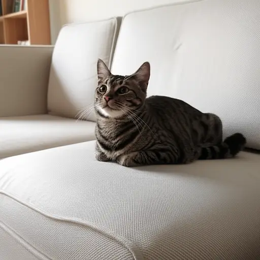 猫在沙发上轻轻地挪动了一下位置。