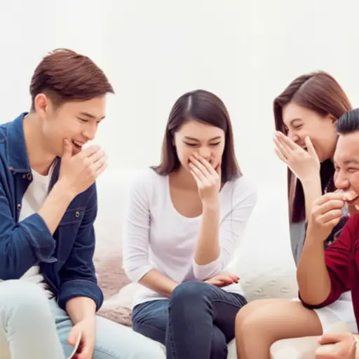 当她讲那个笑话时，我们忍不住发出咯咯的笑声。