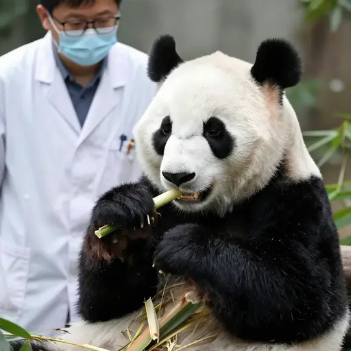 这位科学家正在研究大熊猫。