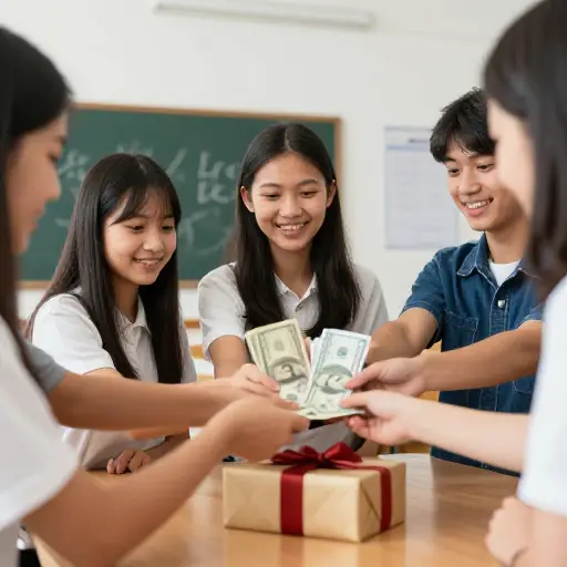 我们大家都凑钱给老师买了一份礼物。
