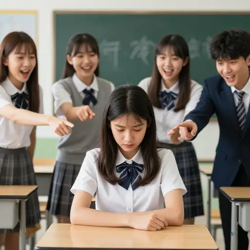 当同学们开始辱骂她时，她受到了伤害。
