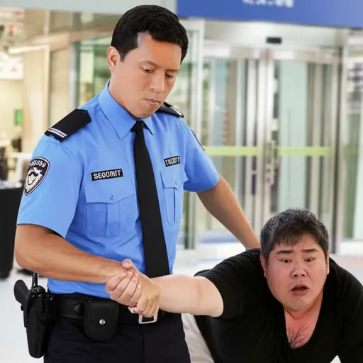 那个保安单手制服了小偷，真是个狠角色。