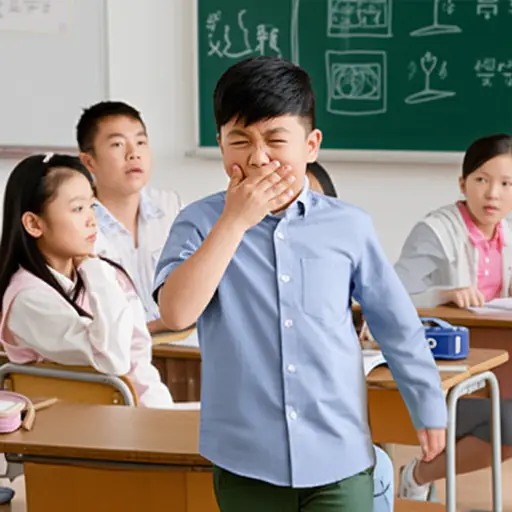 他在学校传染上了流感。