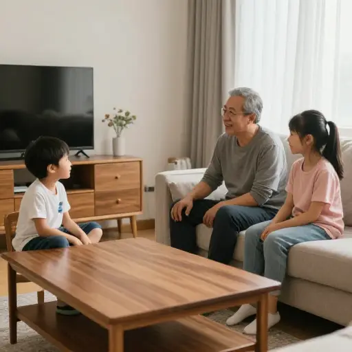 一家人正在客厅里聊天。