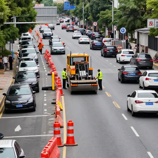 由于主干道上的道路施工，我们不得不绕道而行。