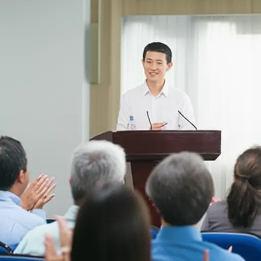 一连串的掌声之后，演讲者开始发言。