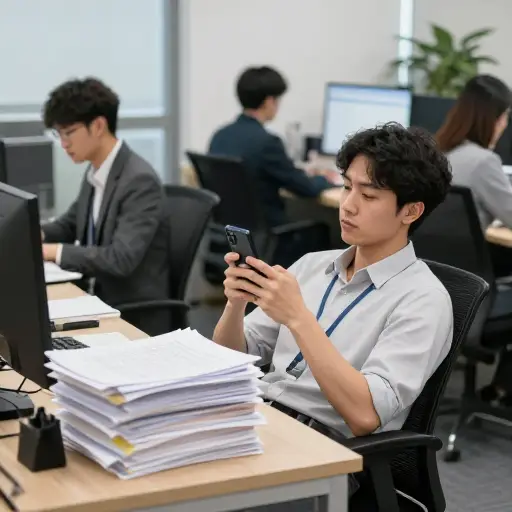 他在工作中尽可能少做。