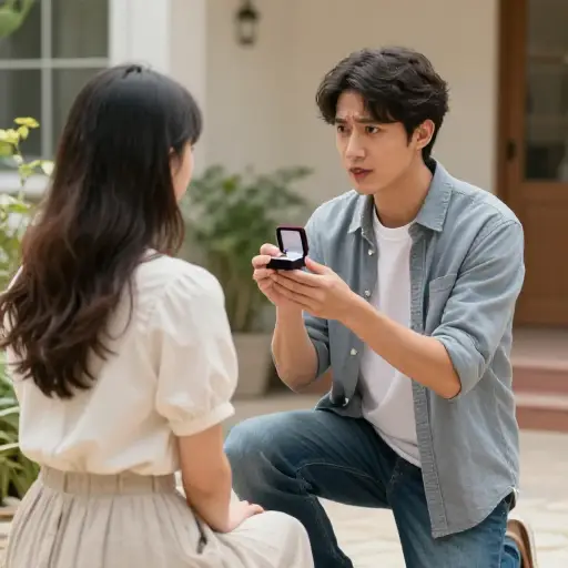 作为一名年轻男子，他紧张地求了婚。