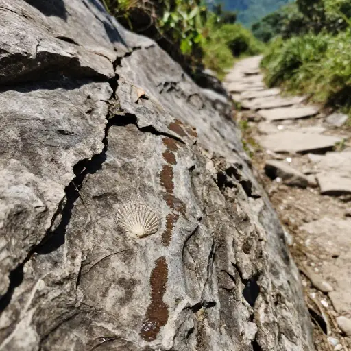 我们远足时发现了一块因雨水侵蚀而露出地表的小化石。