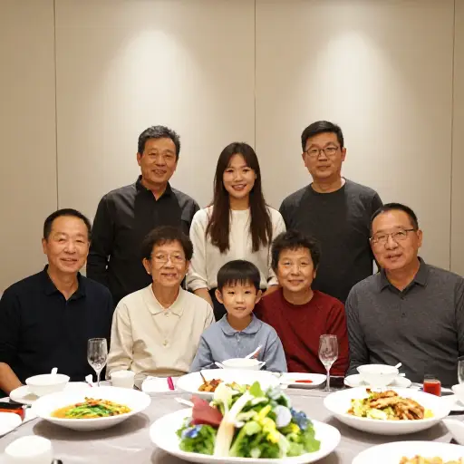 我们吃饭时拍了一张全家福。