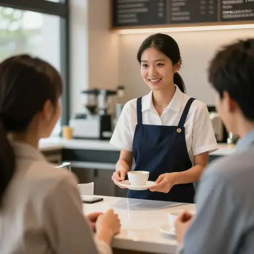 顾客们完全被她温暖的笑容和优质的服务所吸引。