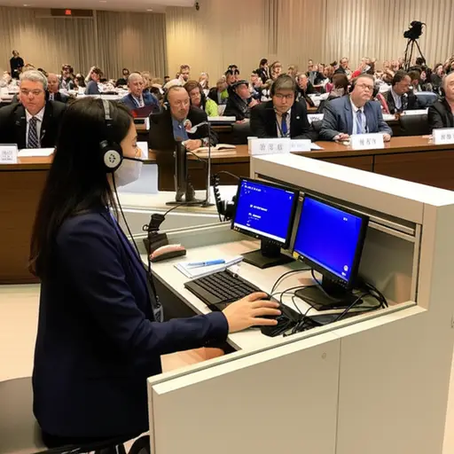 国际会议上，那位口译员出色地完成了英汉互译工作。