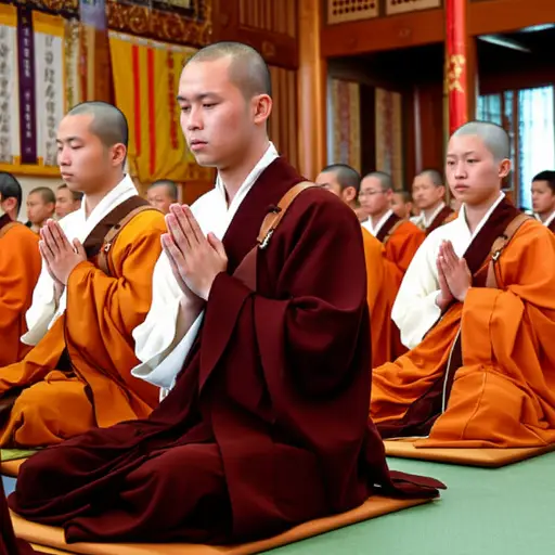 僧侣们正在寺庙里反复吟诵经文。