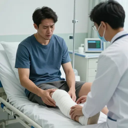 他受伤的腿需要立即医疗关注。