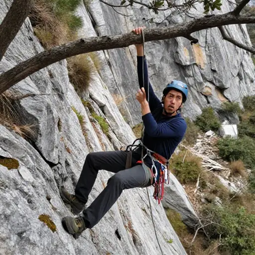 登山者抓住一根结实的树枝，阻止了自己坠落。