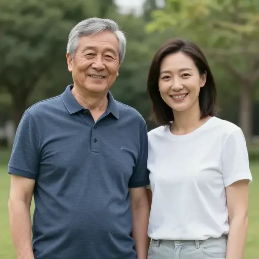 他一定大约六十岁，而他的妻子看起来大约三十岁。
