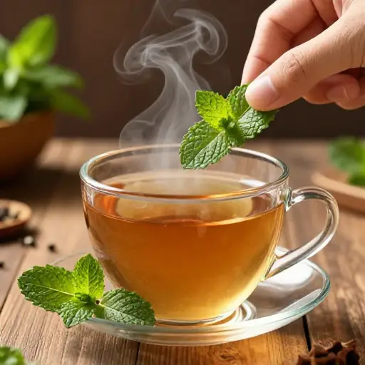 在你的茶里加几片薄荷可以提升风味。