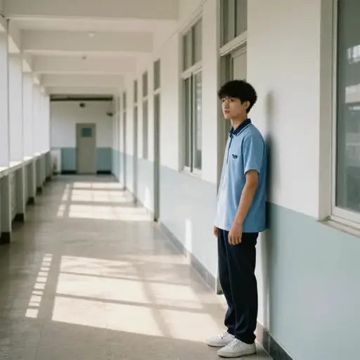 我在走廊里等她。