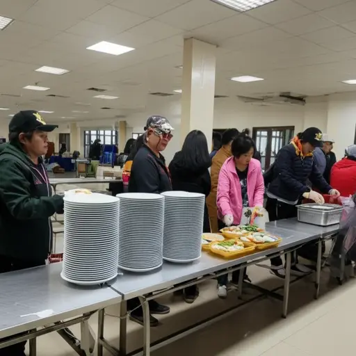 救济中心为那些饥饿的人们提供免费的食物。