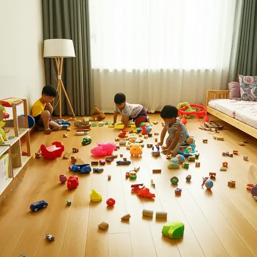 孩子们把玩具撒得满房间都是。